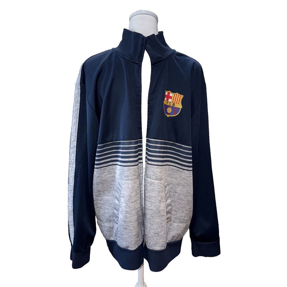 FC Barcelona Barca Track Jacket Mens XL Navy Gray Full Zip Soccer Football Logo